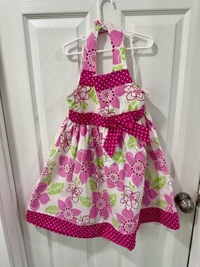 Rare Editions Pink and White Floral Halter Dress